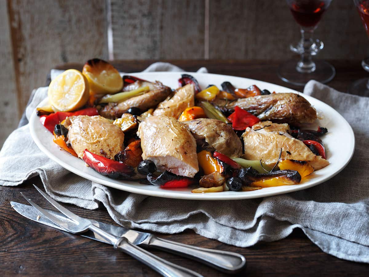 Italian roast chicken with peppers and olives